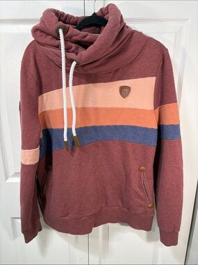 Wanakome Maroon Striped Funnel Neck Hoodie